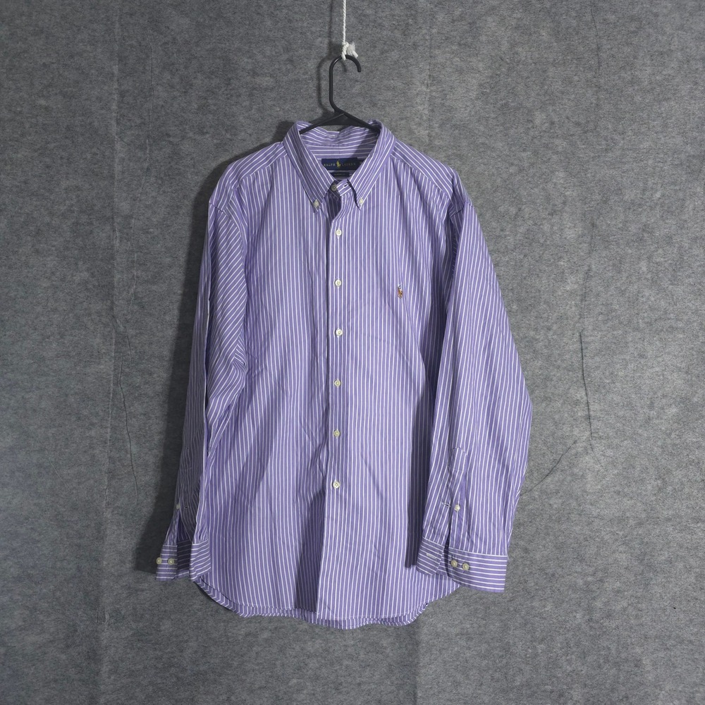 Ralph Lauren Dress Shirt Mens 18 34/35 Purple White Stripe Classic Fit Preppy